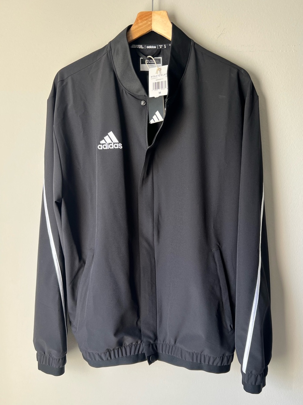 Adidas Men's Black Bomber Jacket with White Trim Size M